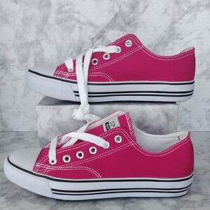 Sports Vibrant Pink Women 8 Canvas Sneakers Fushia White Laces